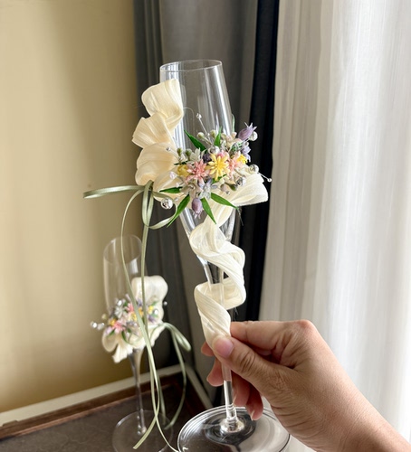 Wedding韩式森系婚礼结婚香槟杯高脚杯红酒杯香槟杯对杯新婚礼物