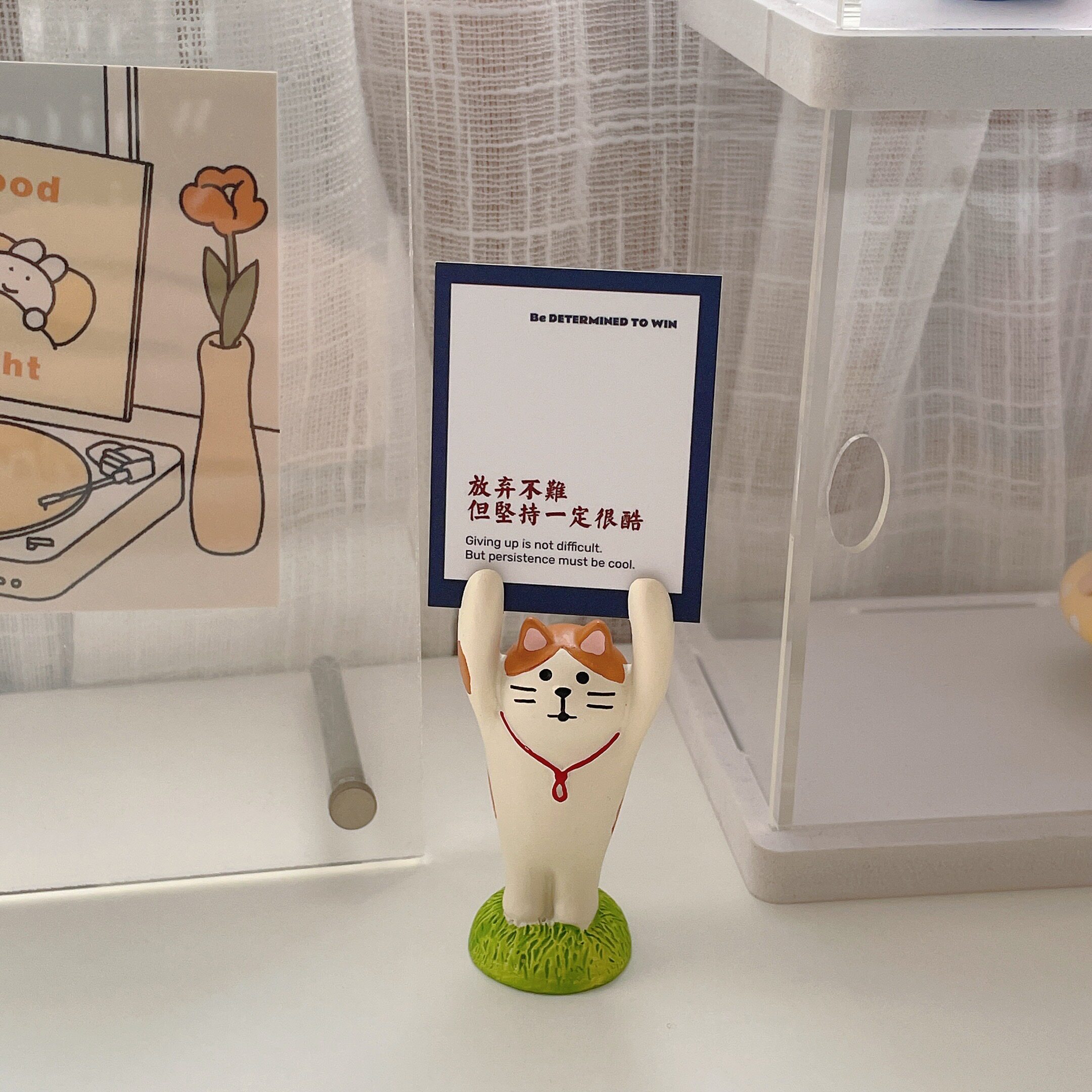 举手草帽旅游猫 ins可爱学生桌面励志装饰树脂小摆件猫咪家居留言
