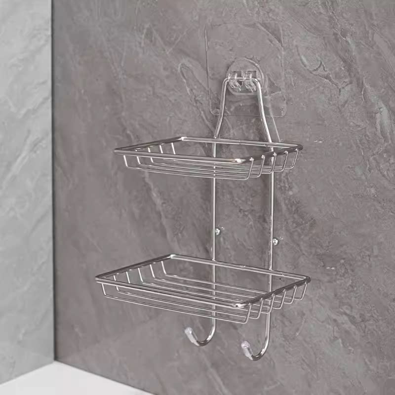 不锈钢免打孔肥皂架香皂盒强力无痕双层香皂架壁挂式置物架防积水