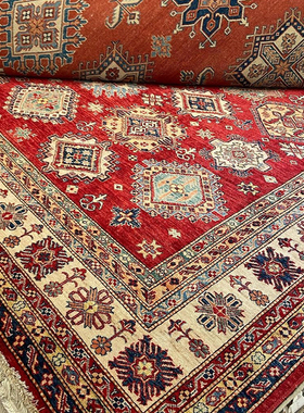 阿富汗kazak手工打结纯羊毛地毯 北欧轻奢长方形客厅家用书房毯