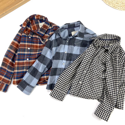 秋装新款磨毛法兰绒宝宝格子衬衫