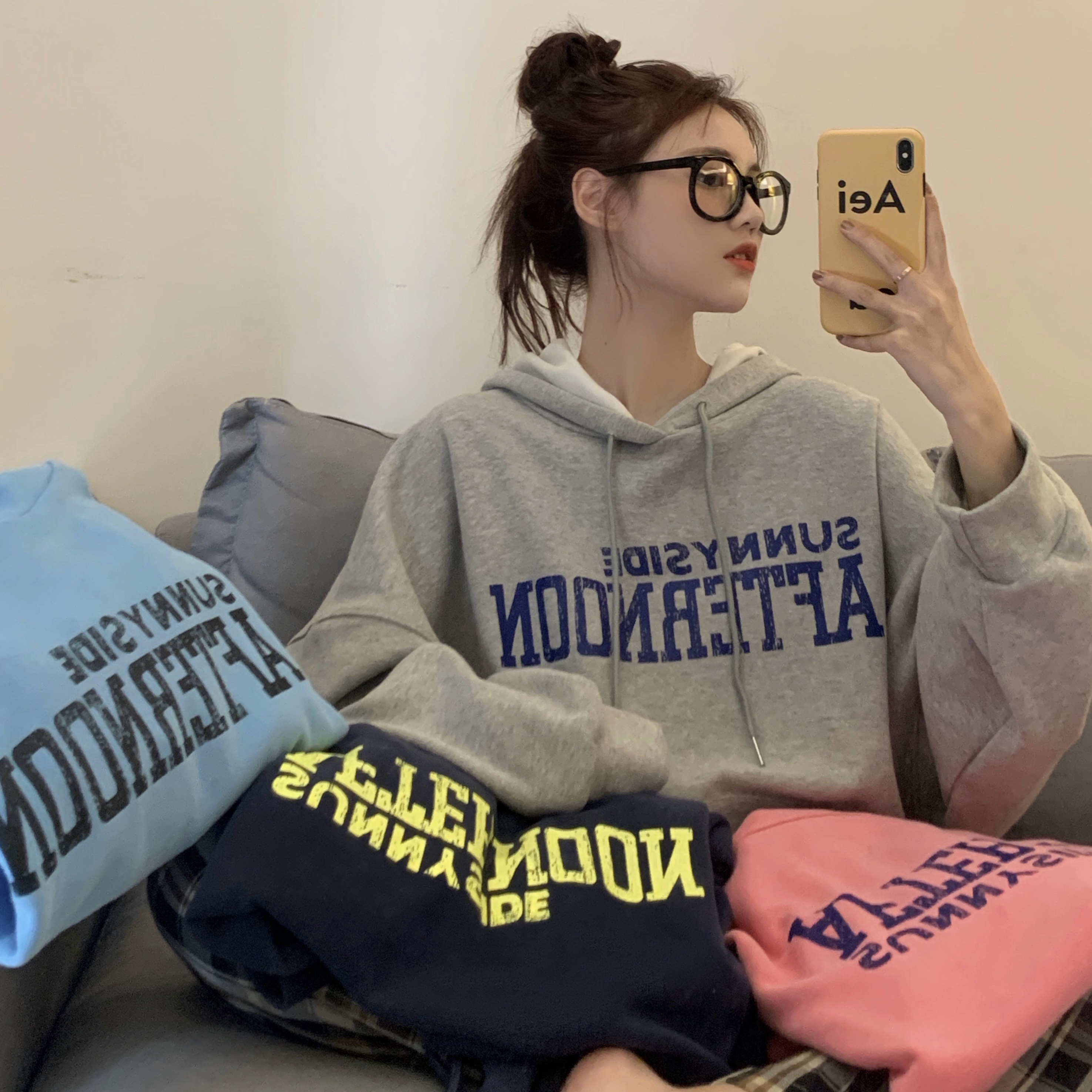 Real shot loose letter Hoodie