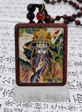 双面洒金手绘白鹤童子+纯手绘太极八卦图枣木唐卡道牌镶银北斗