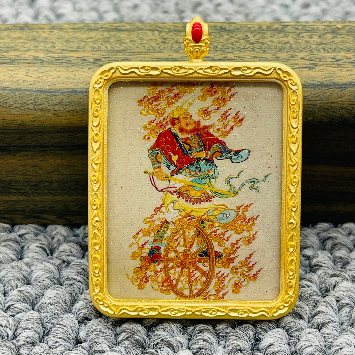 正品洒金手绘王灵官唐卡道牌护身符吊坠铜镀金噶乌盒