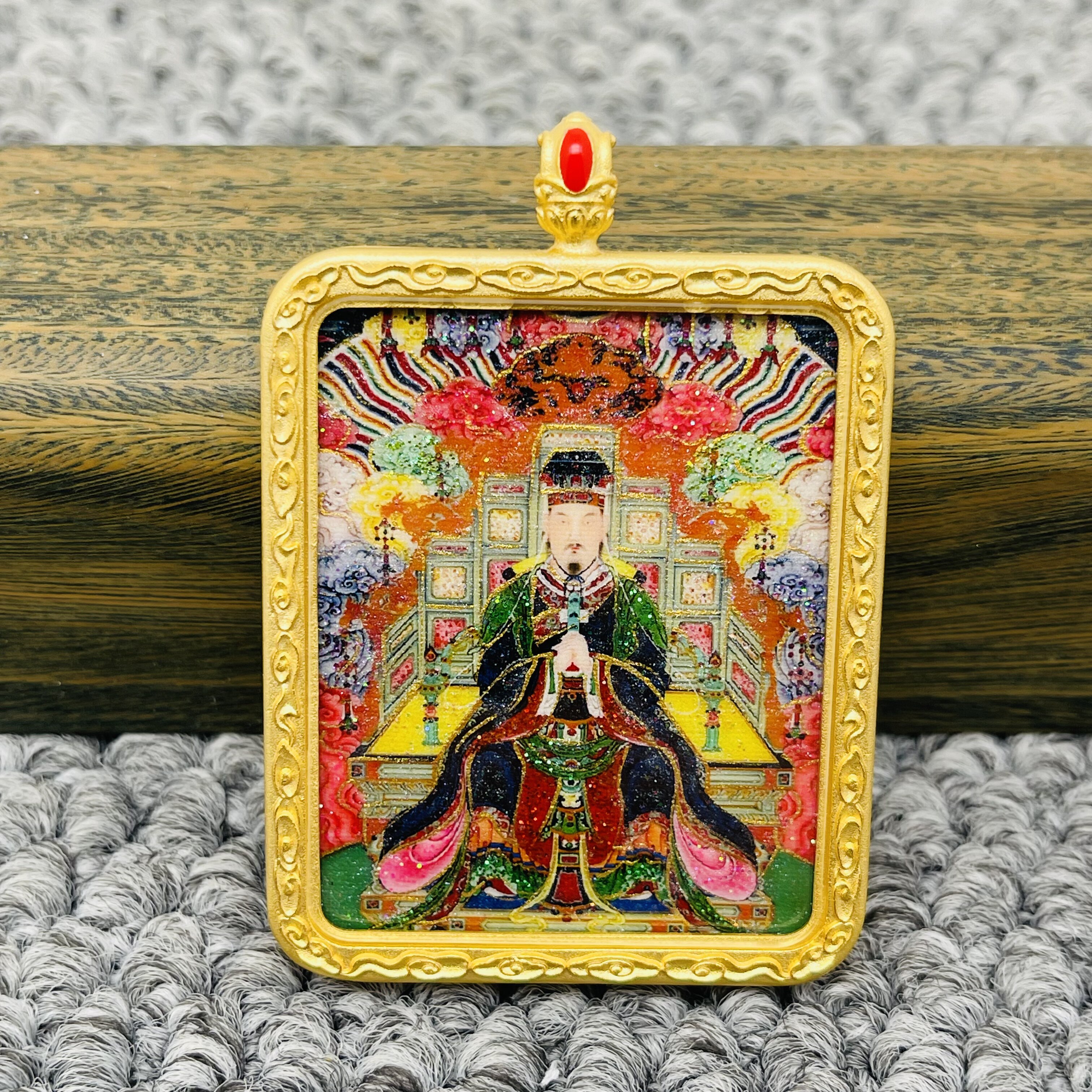 正品洒金手绘玉皇大帝唐卡道牌护身符吊坠色金噶乌盒