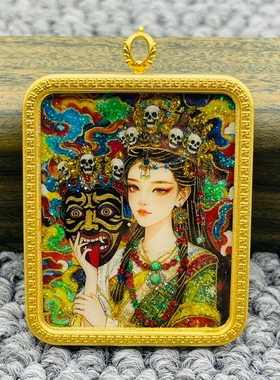 正品洒金手绘扎基拉姆唐卡佛牌护身符吊坠牌铜镀金噶乌盒