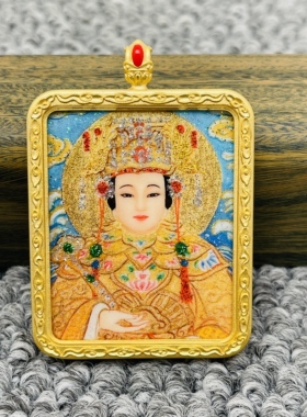 正品洒金手绘妈祖唐卡道牌护身符吊坠色金噶乌盒