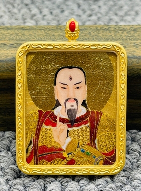 正品洒金手绘雷祖唐卡道牌护身符吊坠铜镀金噶乌盒