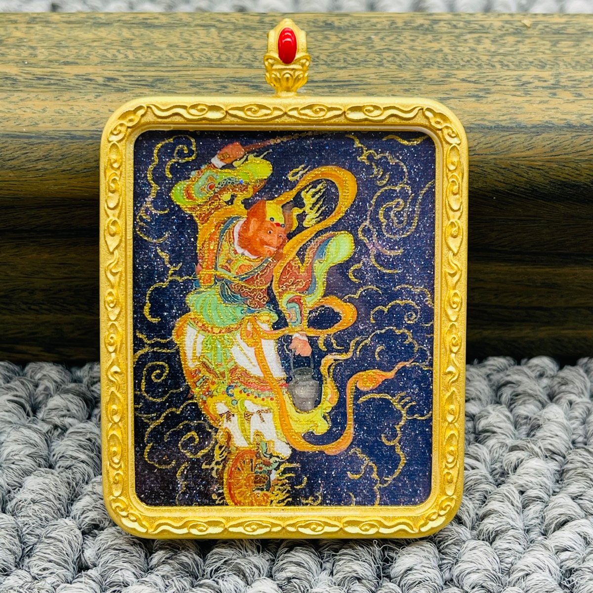正品洒金手绘王灵官唐卡道牌护身符吊坠铜镀金噶乌盒
