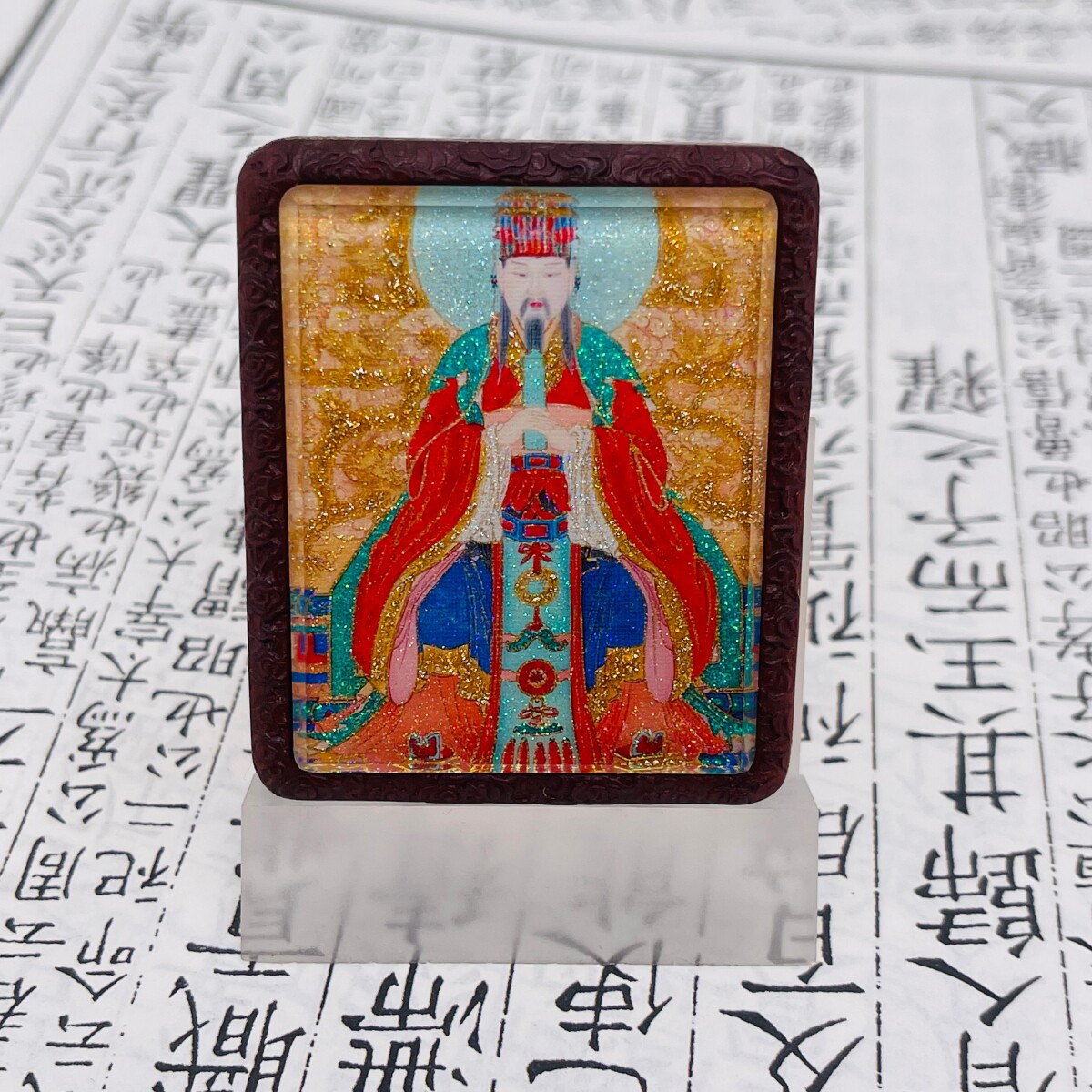 双面洒金手绘紫微大帝+纯手绘讳字枣木唐卡道牌吊坠镶银北斗