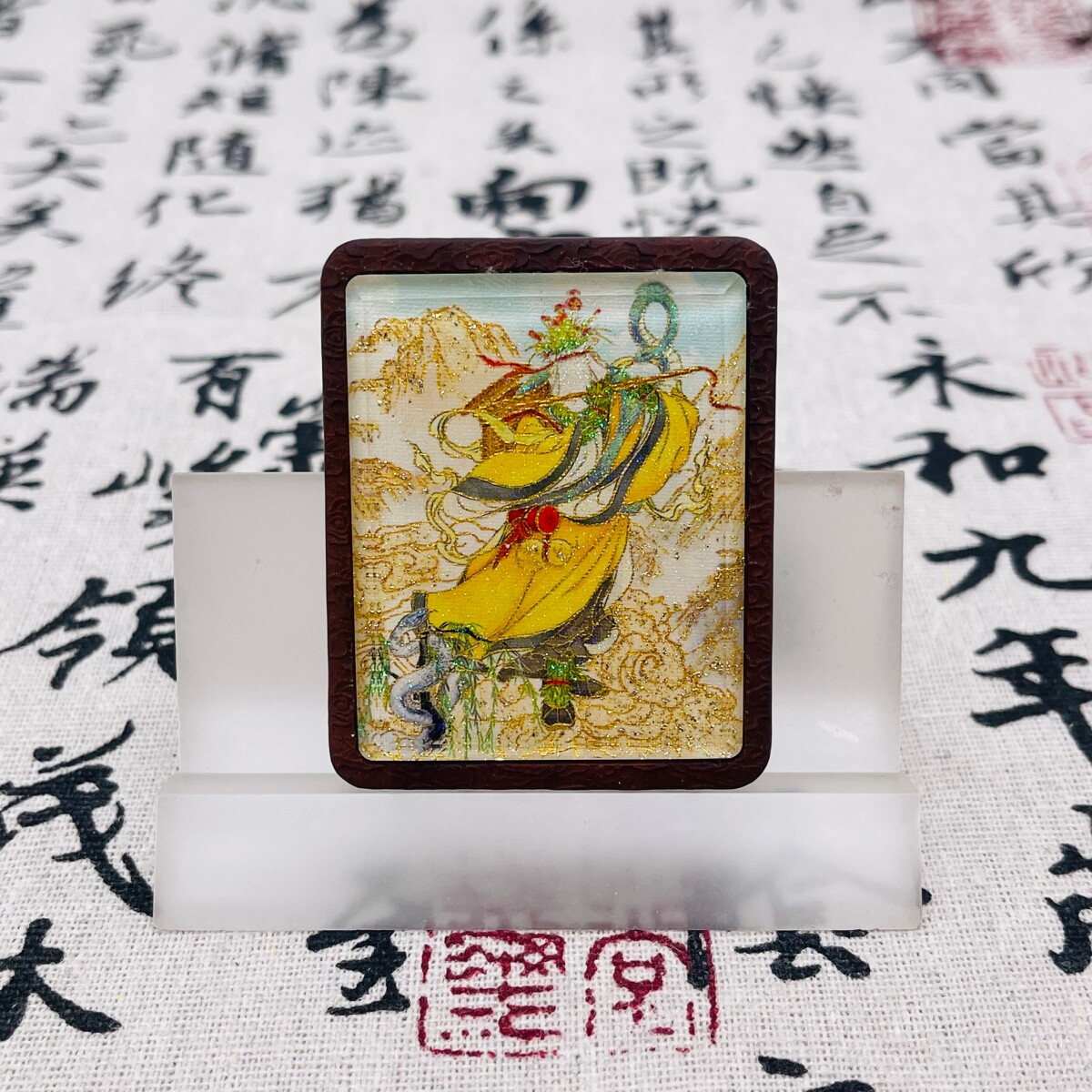 双面洒金手绘柳大仙+纯手绘五雷枣木唐卡道牌吊坠镶银南斗北斗
