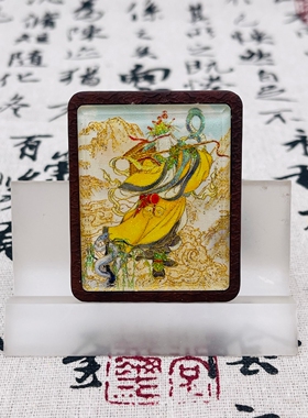 双面洒金手绘柳大仙+纯手绘五雷枣木唐卡道牌吊坠镶银南斗北斗