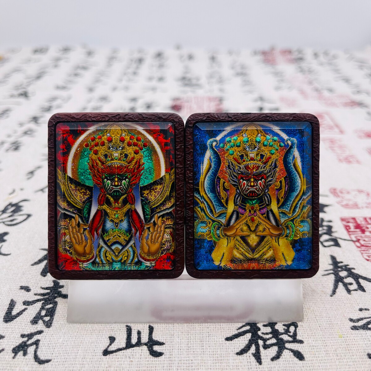 双面洒金手绘增损二将枣木唐卡道牌吊坠镶银南斗北斗