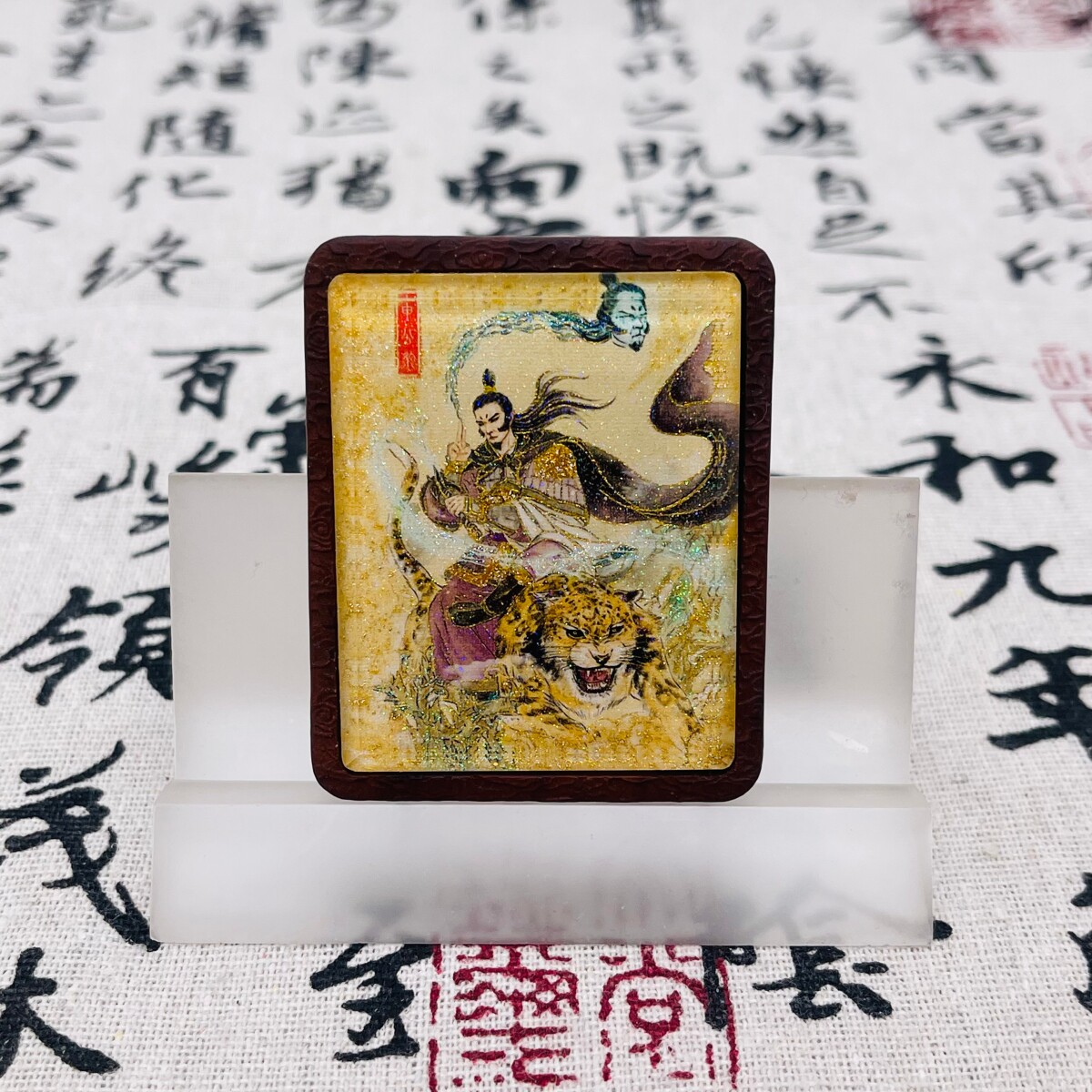 双面洒金手绘申公豹+纯手绘五雷枣木唐卡道牌吊坠镶银南斗北斗