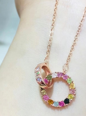 天然碧玺项链老坑料彩虹碧玺毛衣锁骨链925银链子女款饰品礼物