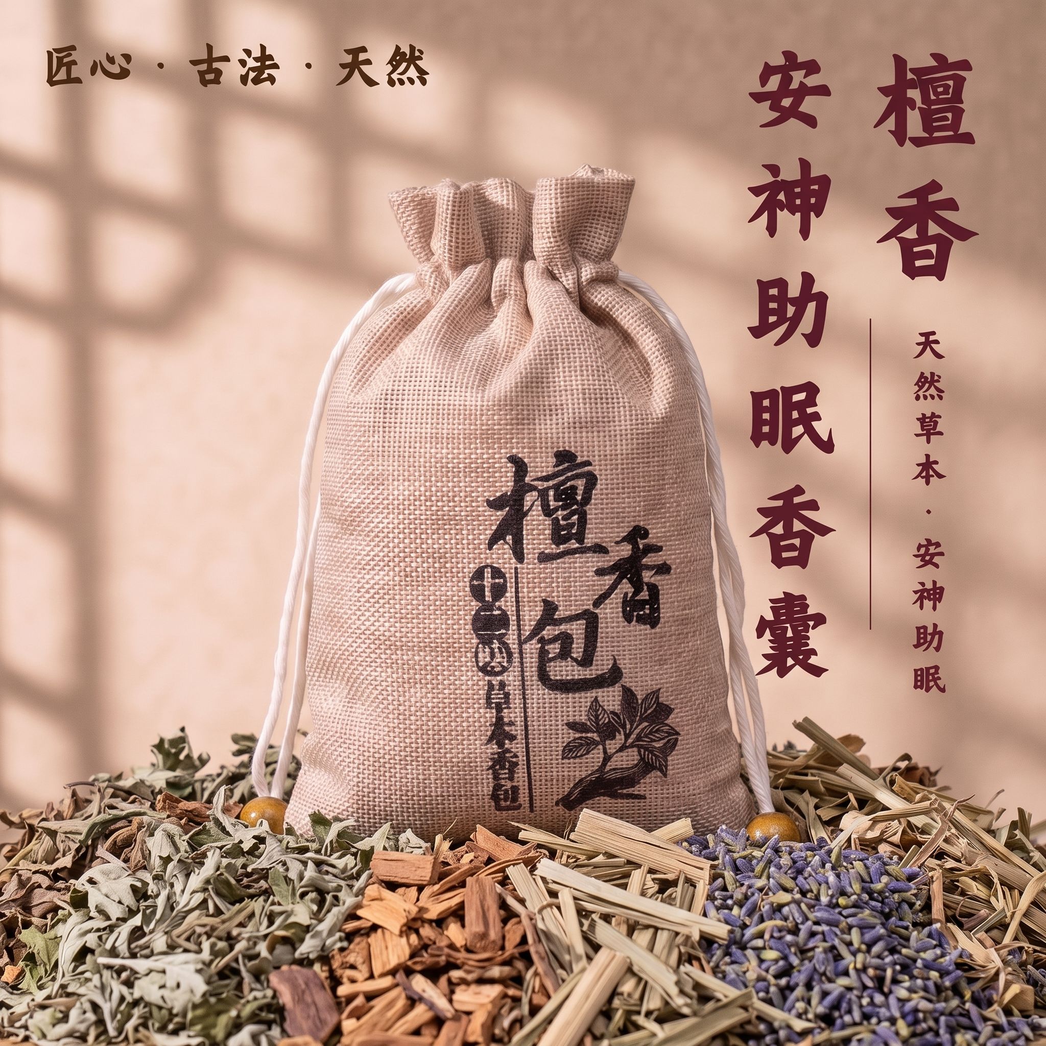 檀香安神助眠香囊草本香包安心睡眠香袋舒缓静心香料持久香薰包图片