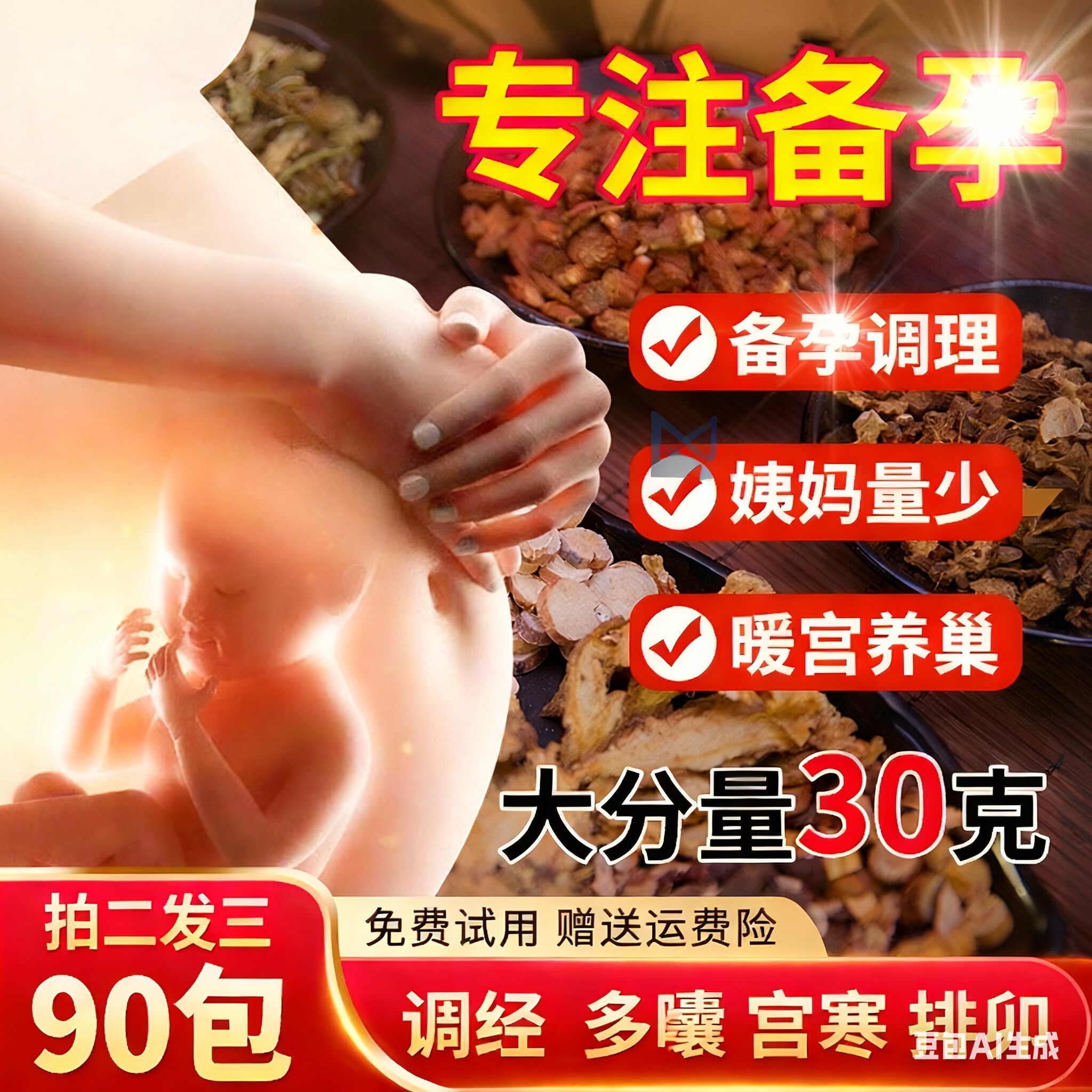 备孕泡脚药包促排卵助孕神器多囊艾草去宫寒调理女士提高卵子质量