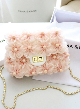 CANA&KANA出游洋气可爱仙女花朵包包单肩斜挎链条新款小方包百搭