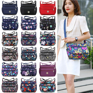 新款尼龙花色多拉链布包中年单肩包斜挎包妈妈包时尚印花大包女包