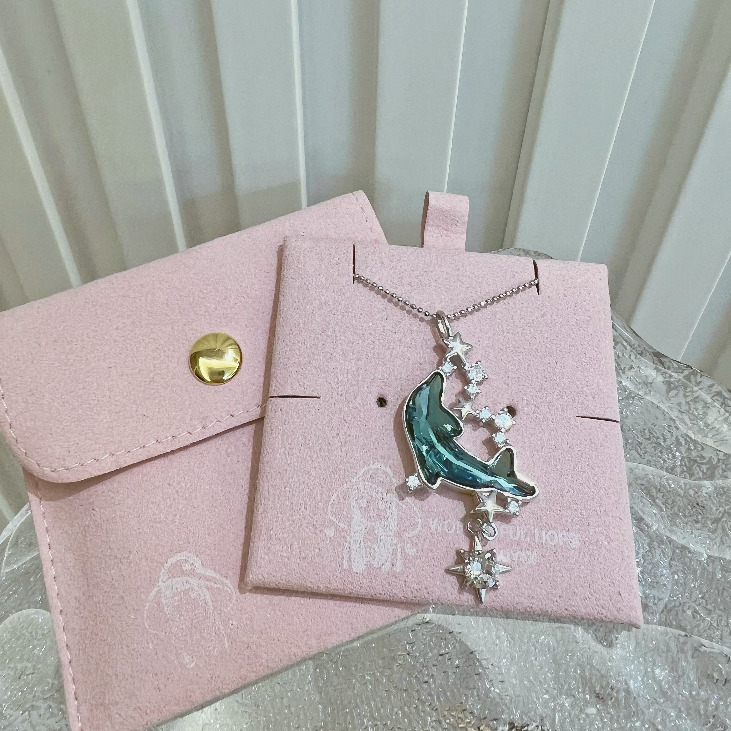 施家手作华子小海豚钻项链饰品S925银成品整套带链子绝版小动物钻