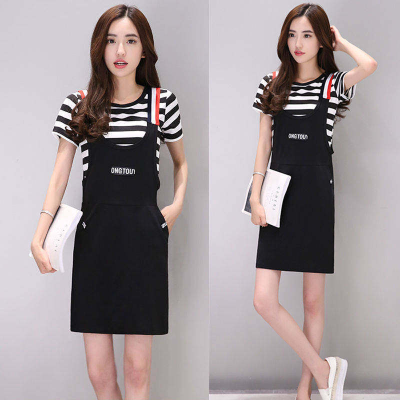 Women's wear Short sleeved Two piece set Dress Self cultivation Show thin Large Mid length version braces skirt suit T-shirt Suspender skirtin the Women's clothing/Boutique , Dress  category - from Buy2taobao.com to provide professional Taobao agent buy service