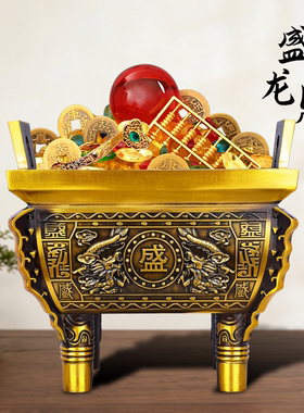 铜双龙鼎四方鼎香炉摆件开业乔迁