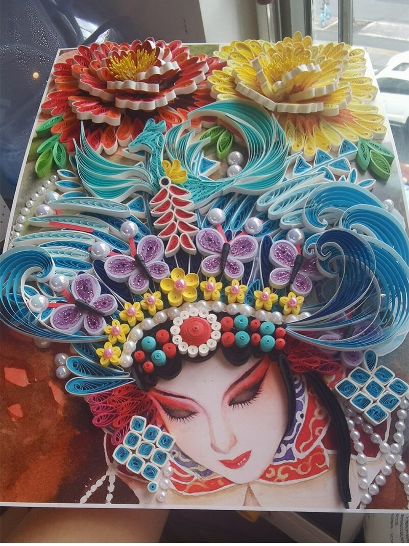 中国古风人物京剧花旦大尺寸衍纸作品《国色天香》材料包套装成品