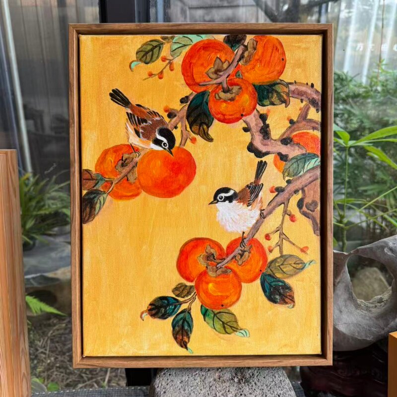 朴水仙堂 晴儿小情调油画丙烯手绘作品事事如意孤品顺丰包邮