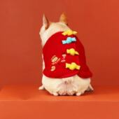 喜庆新年衣服法斗巴哥衣服宠物狗狗马甲加厚保暖秋冬外套衣服刺绣
