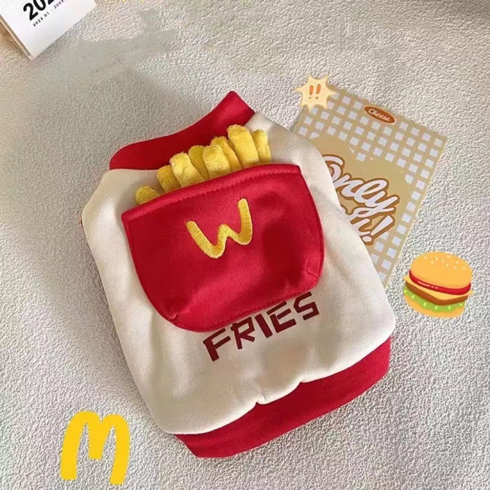 猫咪衣服狗狗宠物衣服泰迪比熊布偶宠物秋冬加厚口袋薯条加绒卫衣