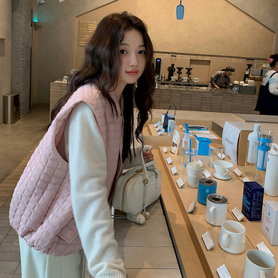 张贝贝设计感小方格泡芙棉服女羽绒服 马甲羽绒棉服菱格轻薄大码