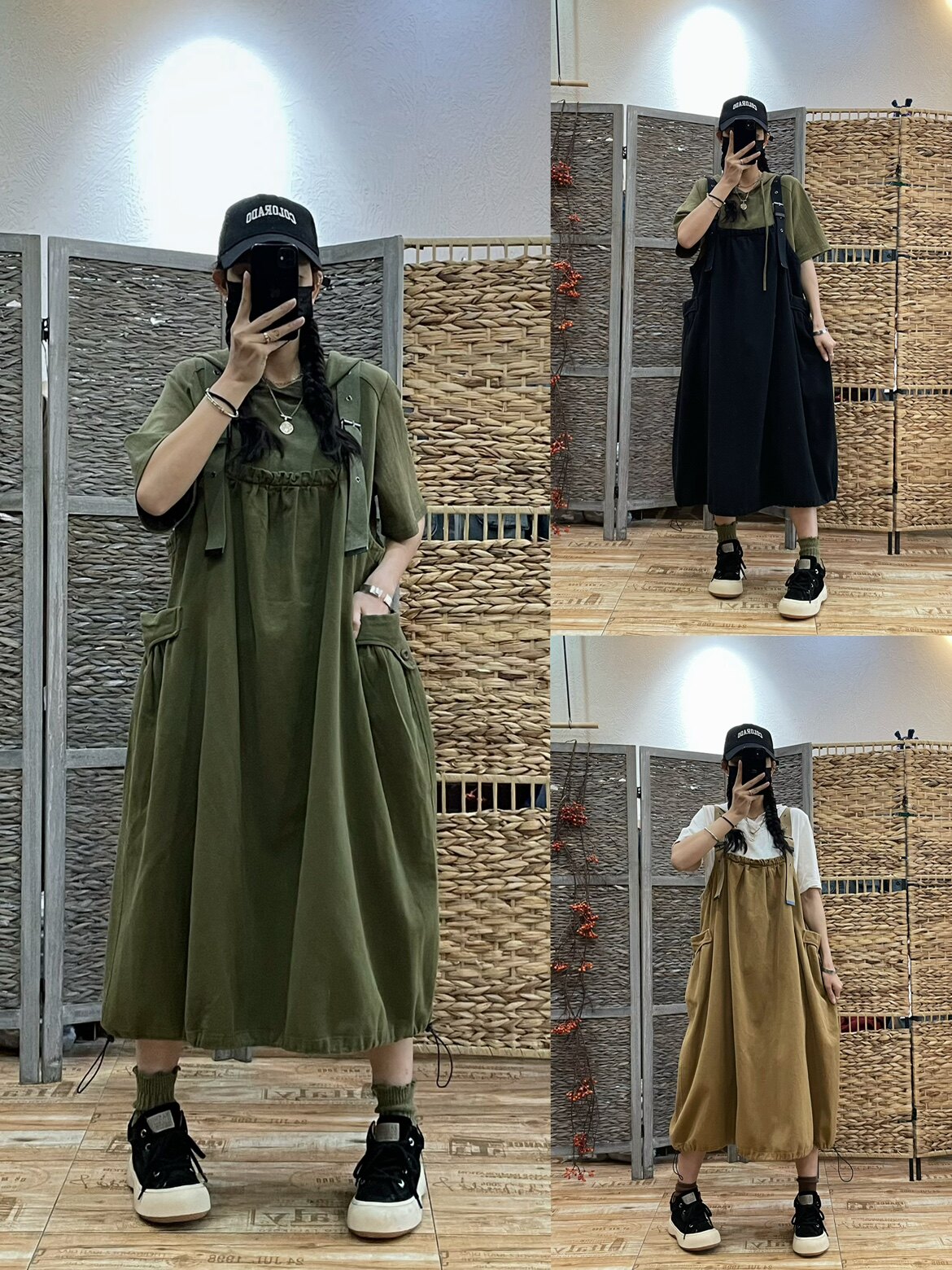 韩版方领牛仔背带裙女2024春季新款减龄工装宽松休闲吊带连衣裙潮
