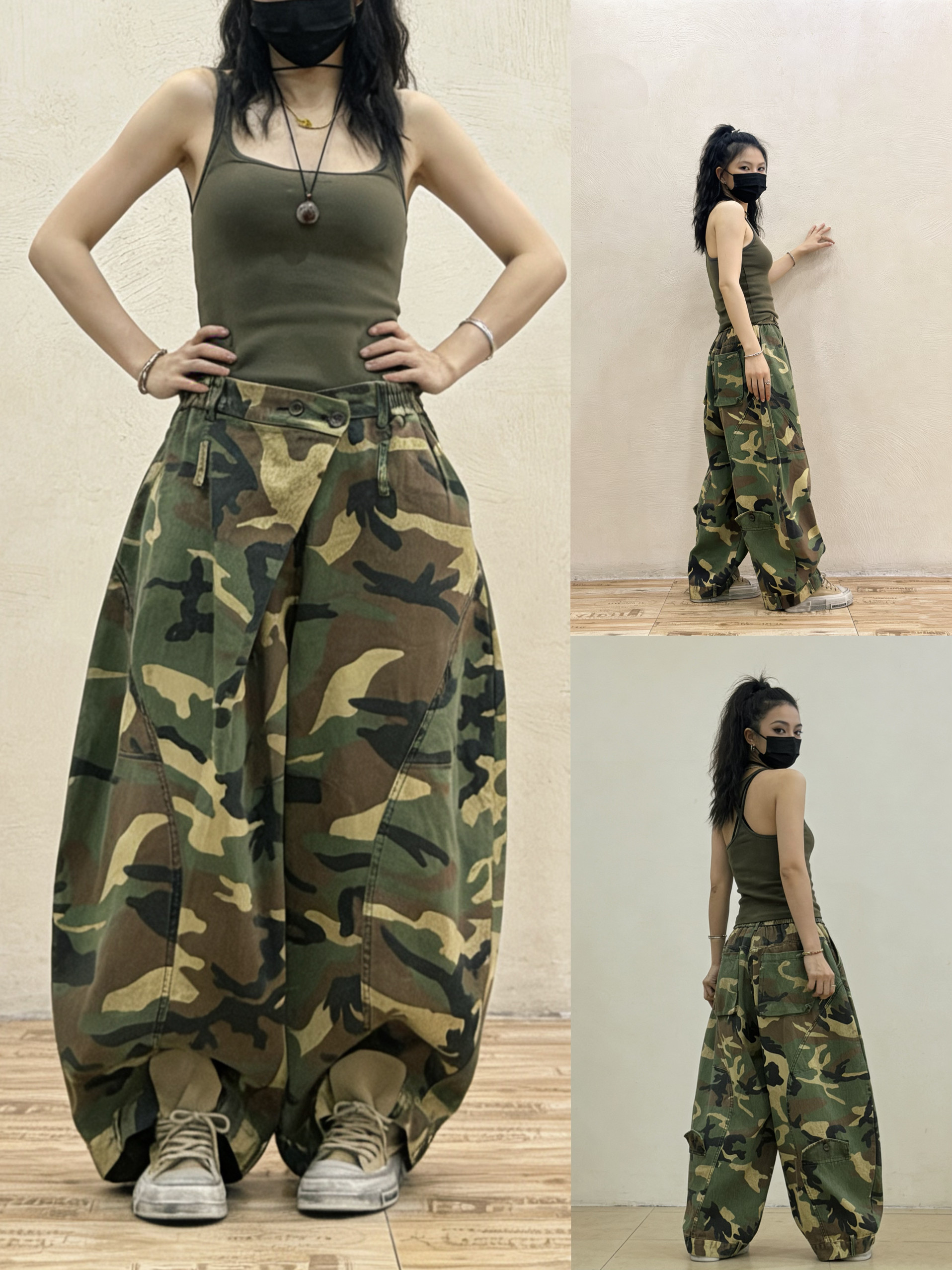 2026春季新款韩版宽松显瘦百搭休闲牛仔迷彩工装裤女直筒阔腿长裤