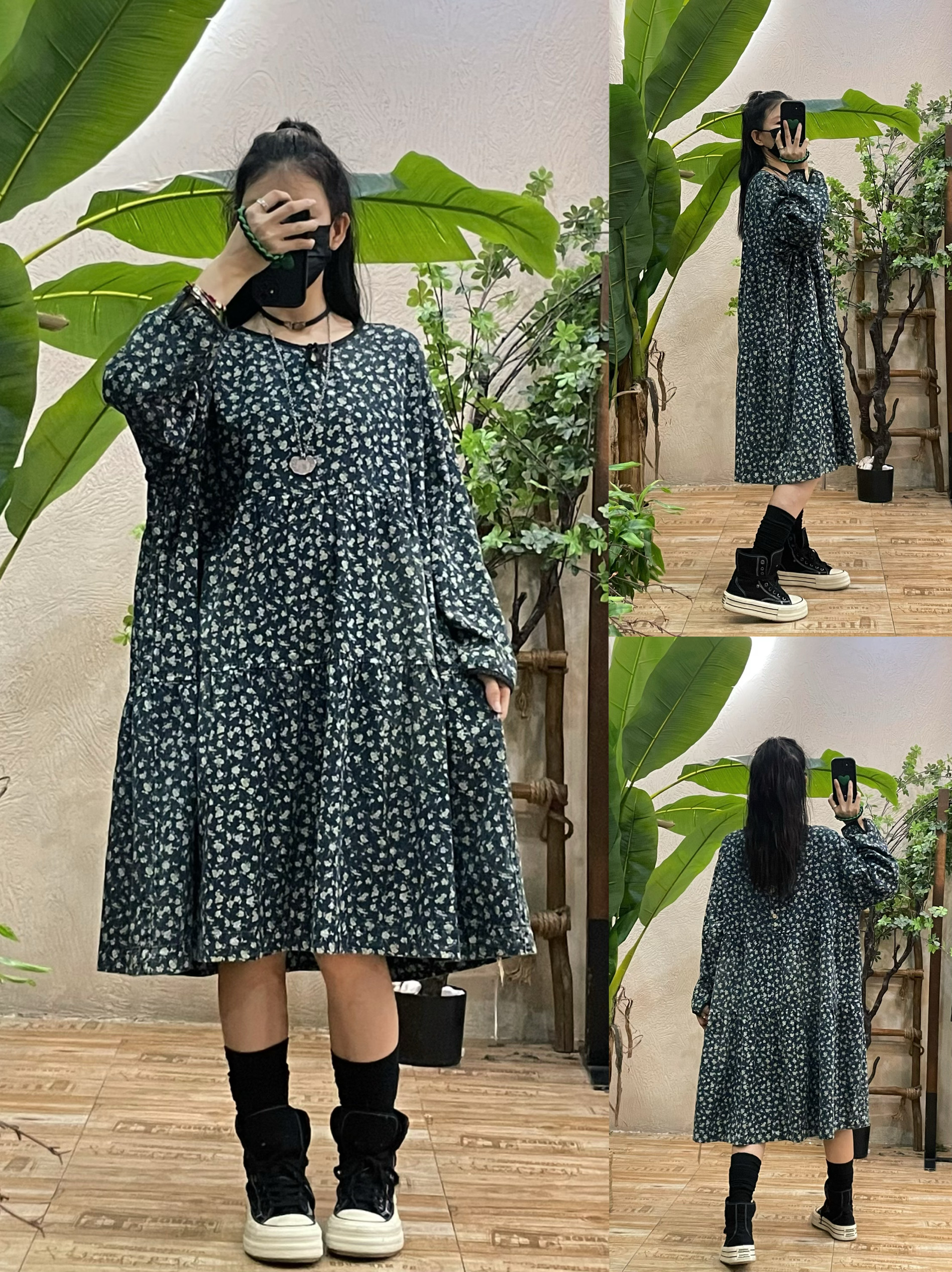 复古碎花连衣裙女 2025秋季新款宽松显瘦气质大码胖mm中长款裙子