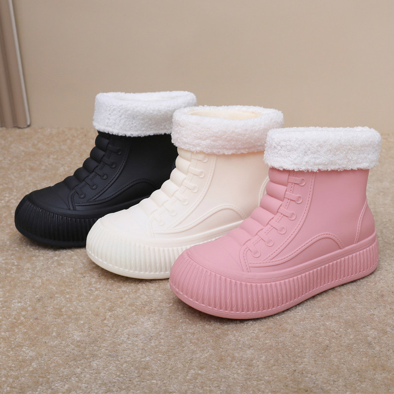 时尚雨鞋女外穿软底防水防滑厚底短筒水鞋加绒一体绒雨靴厨房胶鞋