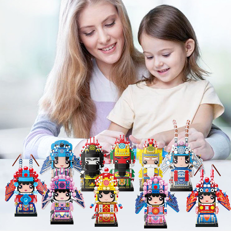 哲高00230-39国潮方头仔花木兰穆桂英五虎上将迷你小颗粒拼装积木