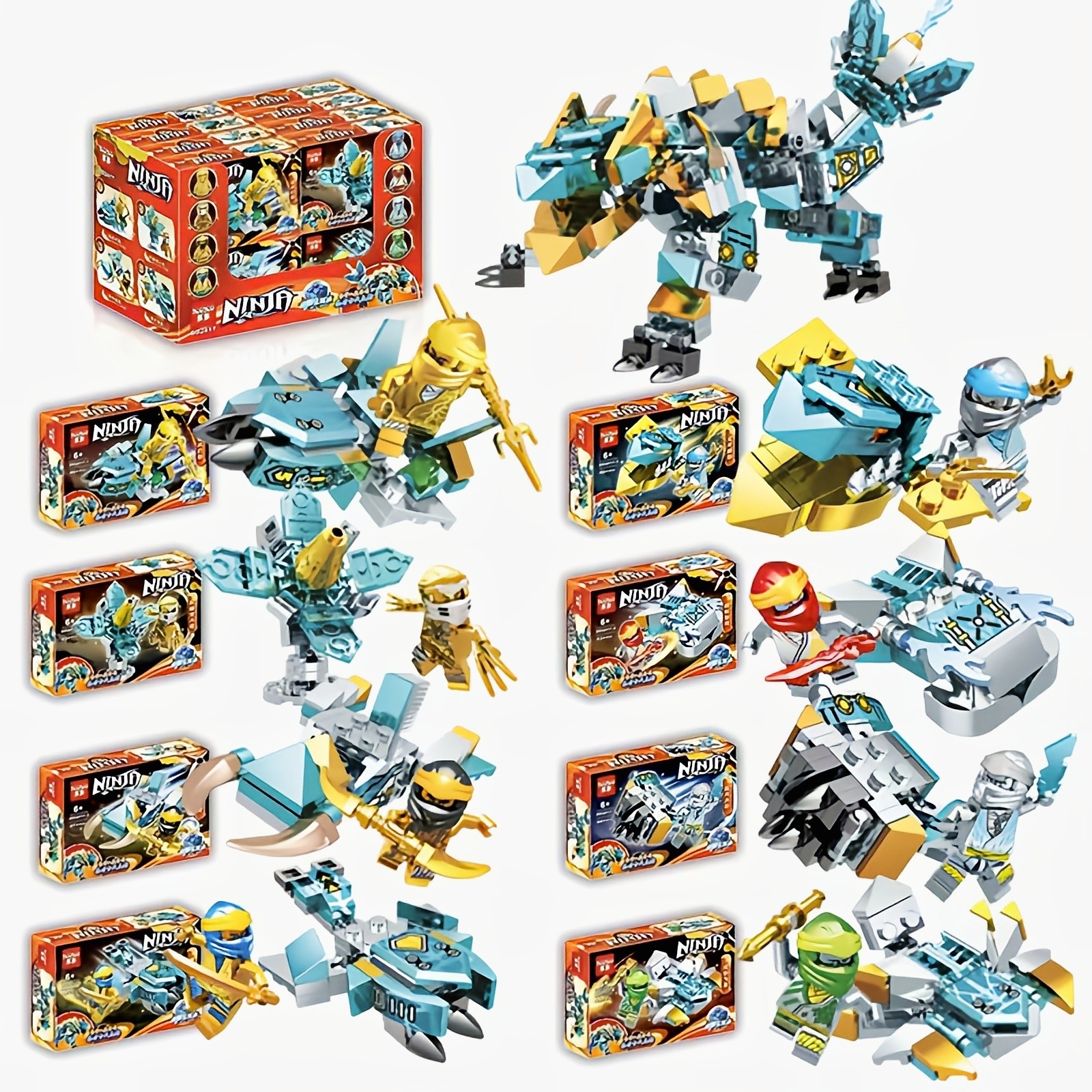 新品现货DD2417幻影八合一召唤忍者古代龙蜥拼装积木玩具儿童礼物