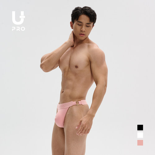UPRO柚璞时尚爱心螺纹三角高开叉内裤粉色黑色白色男士内衣