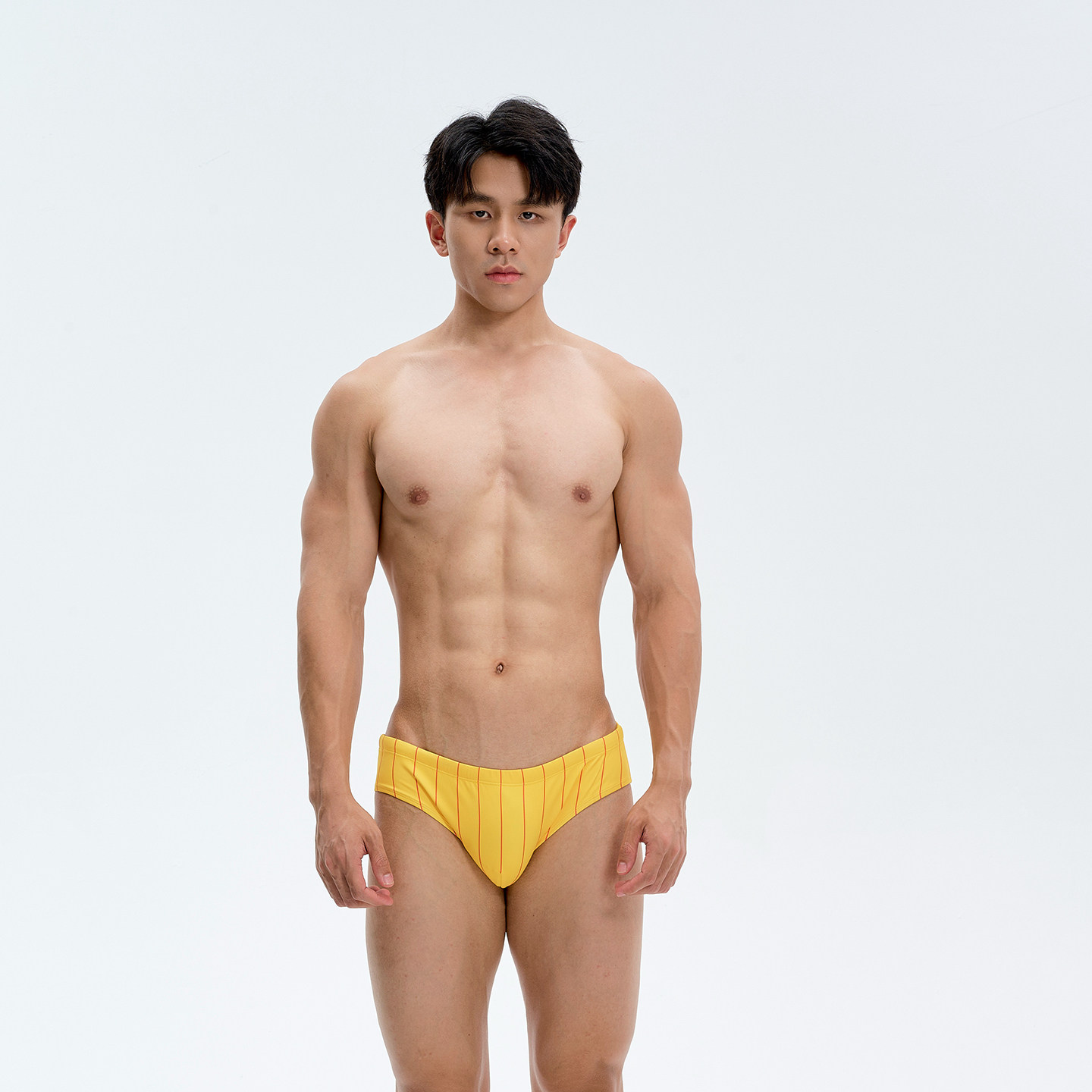 UPRO柚璞男士三角美式印花speed橙黄色条纹泳裤度假泳衣