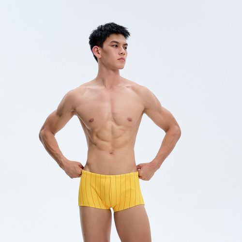 UPRO柚璞男士平角美式印花speed橙黄色条纹泳裤四角度假泳衣
