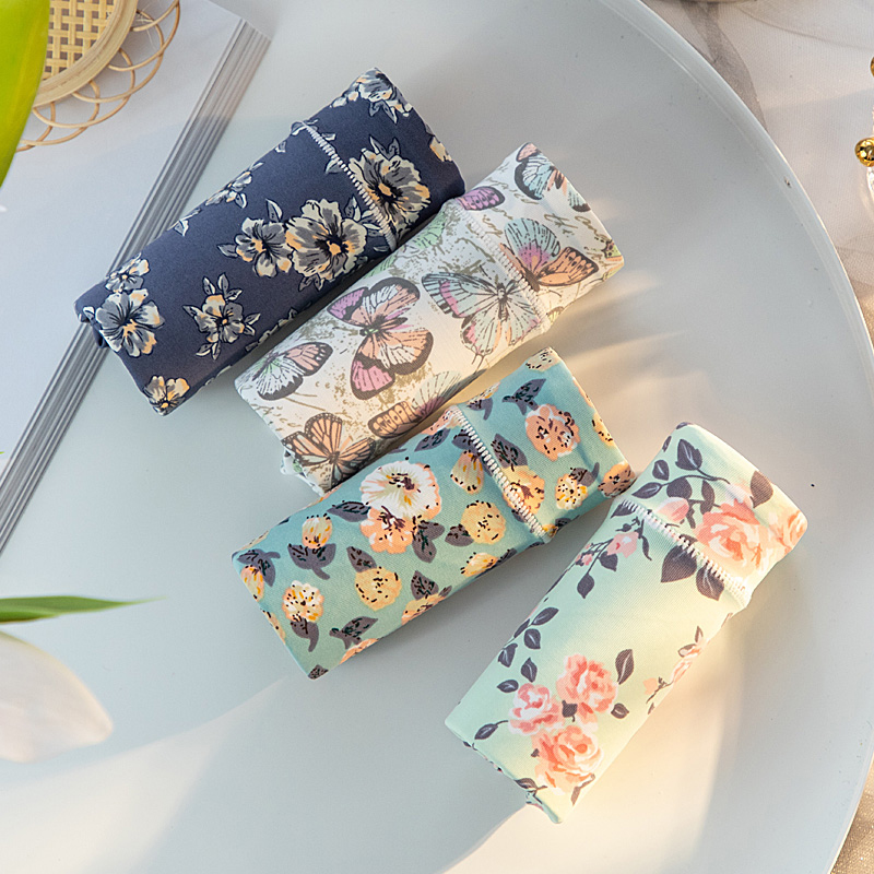 3条装无痕印花冰丝碎花高腰内裤