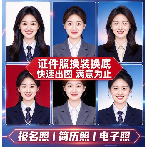 证件照精修PS 换底色换衣服换发型 报名照片修图电子版改尺寸大小