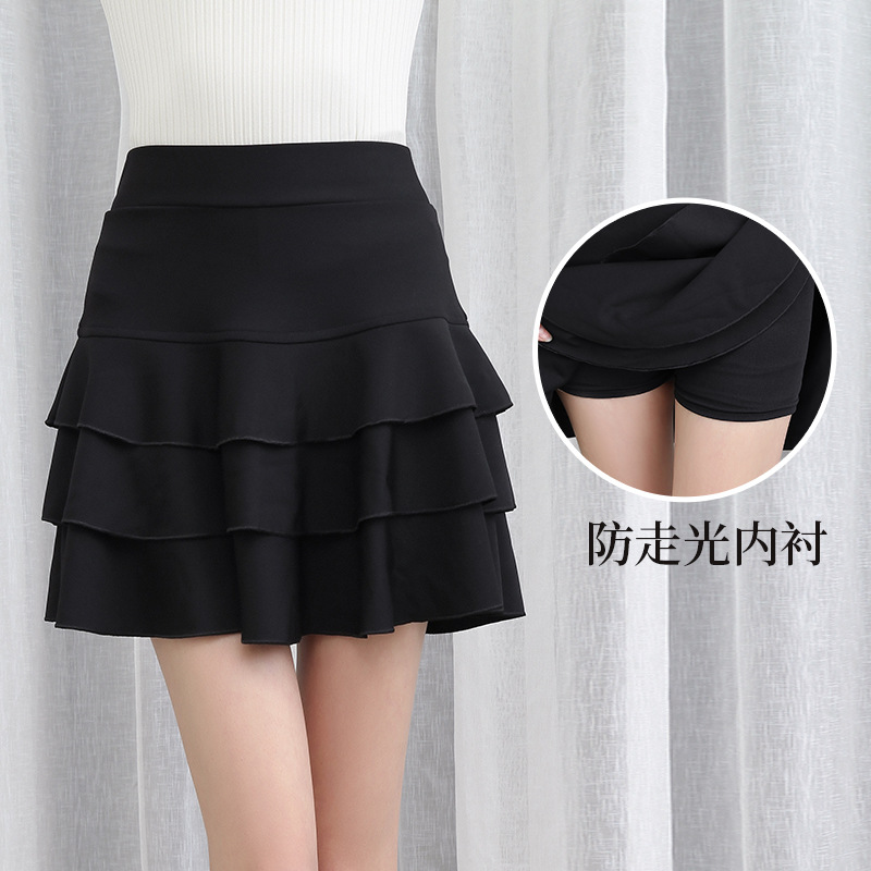 夏季防走光弹力多层大码纯色短裙