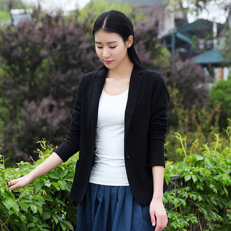 气质休闲小西装女春秋款修身显瘦弹力棉文艺简约小外套女上衣