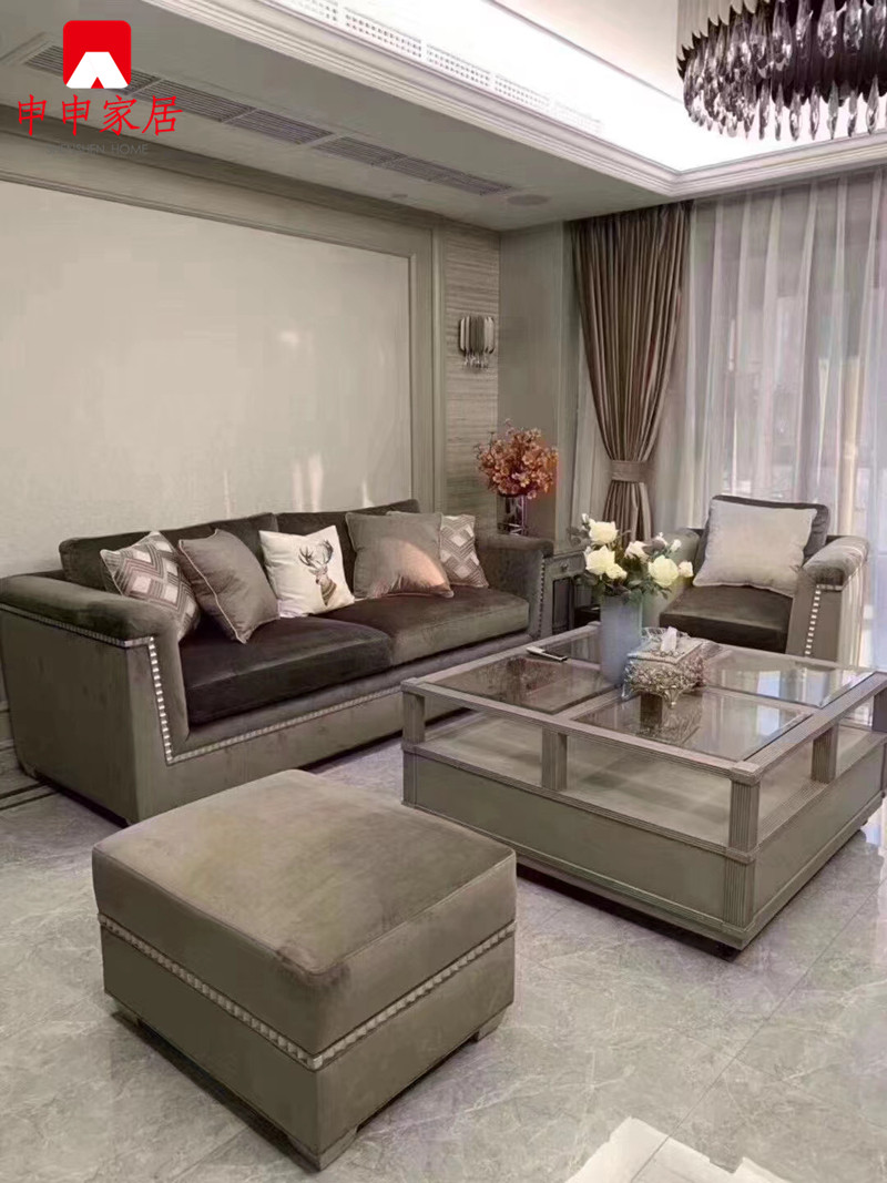 现货美式art家具莫里印象现代简约灰色布艺客厅单人三人沙发组合