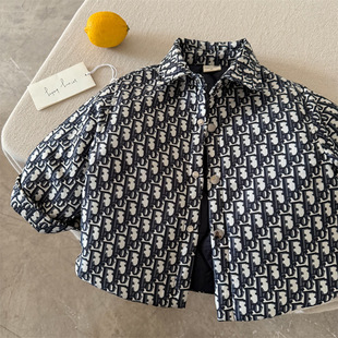 男女童外套夹棉冬季提花字母中小童休闲上衣保暖2025冬季新款童装