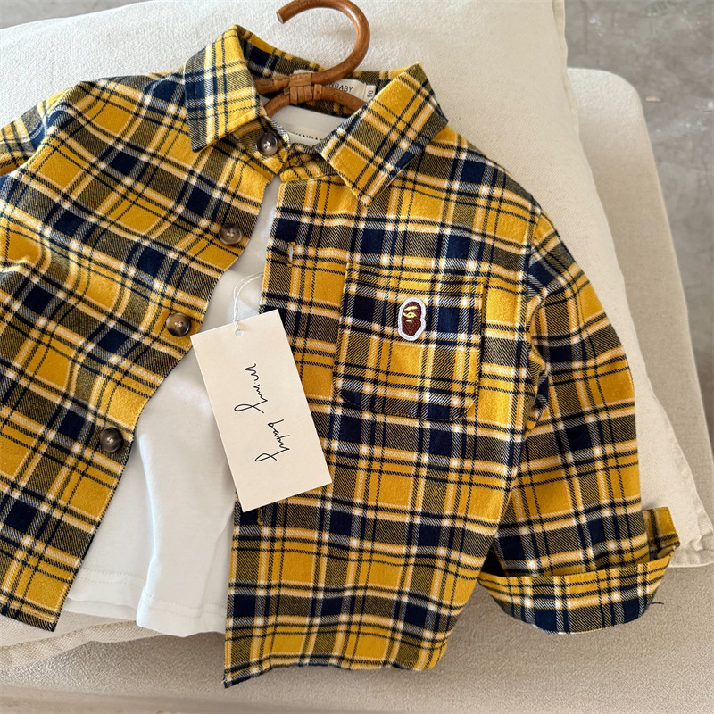 磨毛柔软透气男女童格子衬衣秋