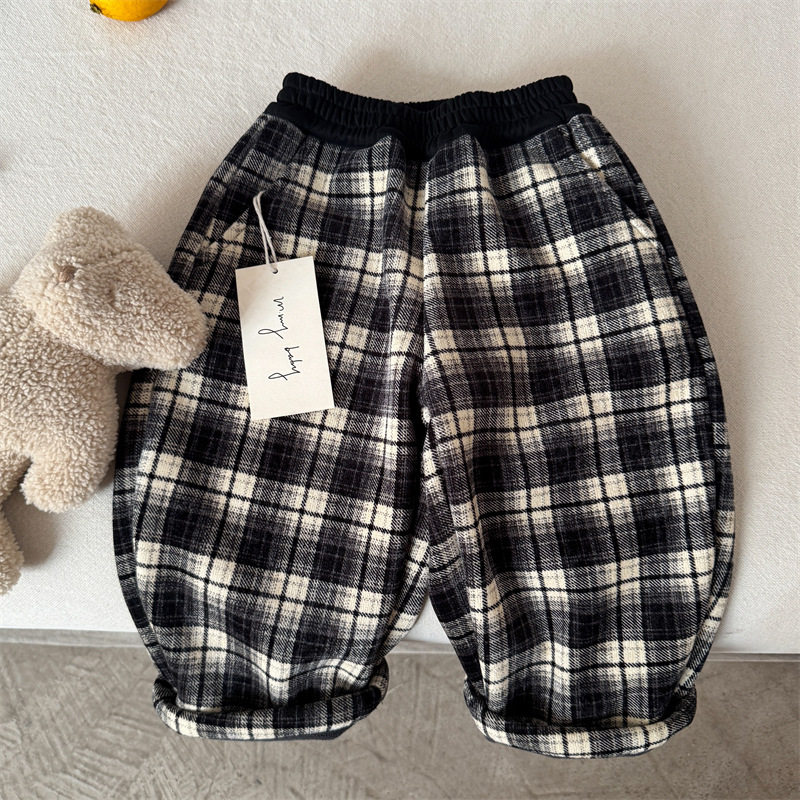 男女童格子裤加绒阔腿裤2025冬季童装裤子宝宝长裤保暖儿童直筒裤,童装/婴儿装/亲子装,裤子,淘宝优惠券,粉丝福利购,淘宝优惠卷