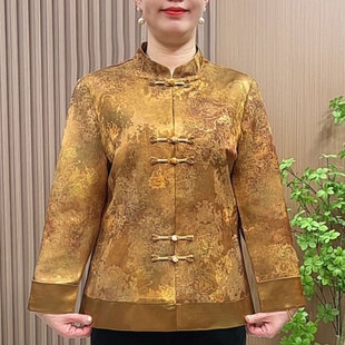 气质妈妈装春装国风外套2026新款中老年女装新中式复古缎面薄开衫