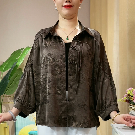 妈妈装春装洋气衬衫中老年女装夏季薄款大码时尚蝙蝠袖开衫上衣